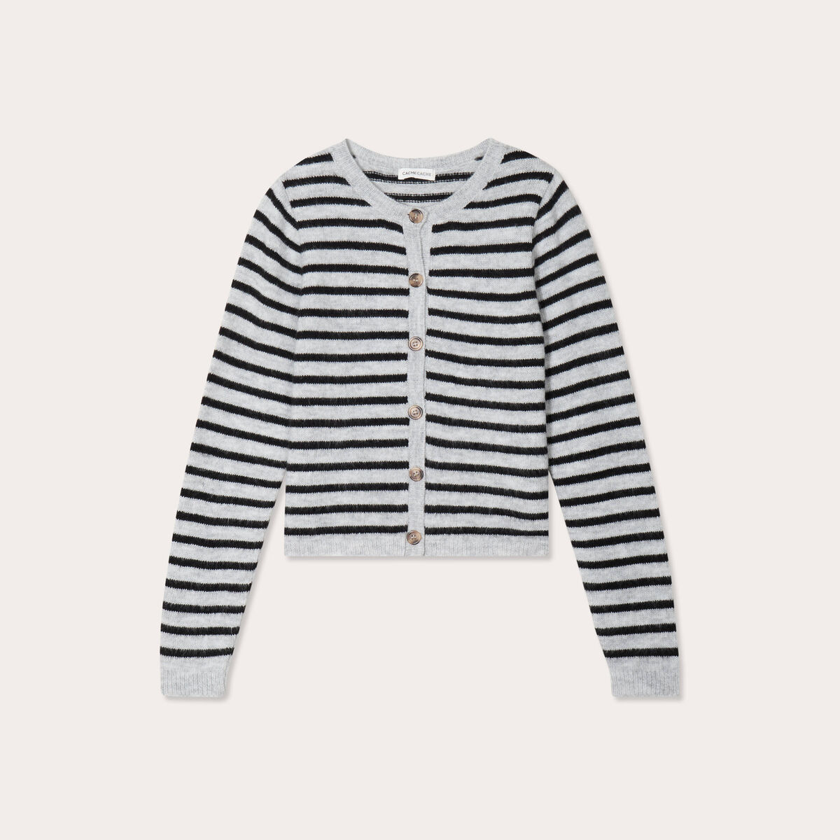 Gilet boutonné col rond gris clair femme