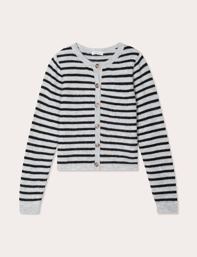 Gilet boutonné col rond gris clair femme