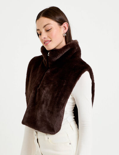 Cache-cou en fausse fourrure marron fonc&eacute; femme
