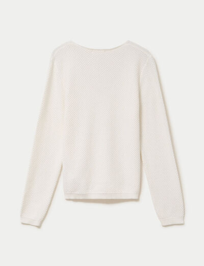 Pull col v manches longues ecru femme