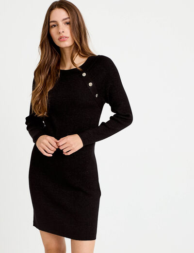 Robe pull ajust&eacute;e manches longues noir femme