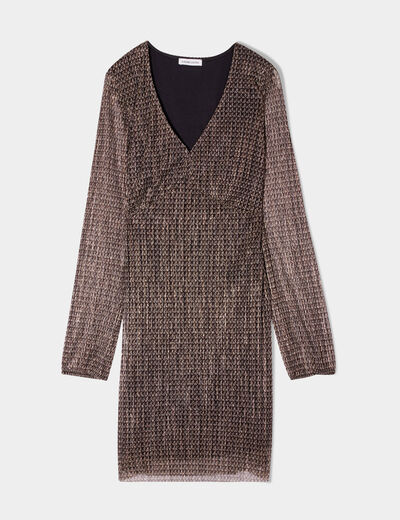 Robe droite plissée noir femme