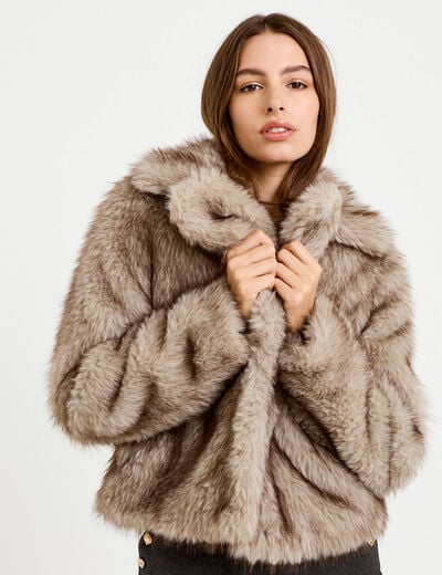 Manteau fausse fourrure taupe femme