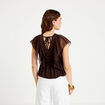 Blouse d&eacute;collet&eacute; voile manches courtes marron fonc&eacute; femme