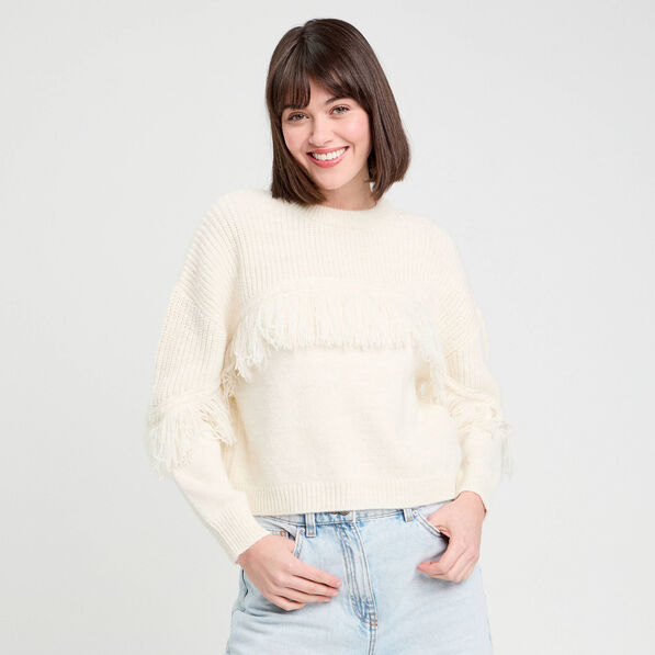 pull avec franges ecru femme Pull avec franges ecru femme