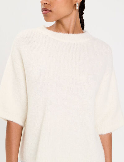 Pull manches courtes ecru femme