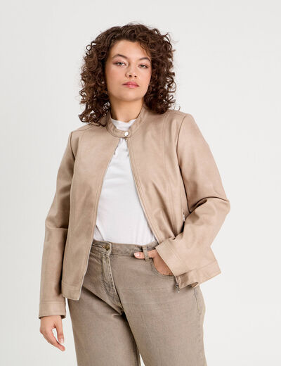Veste droite zipp&eacute;e sable femme