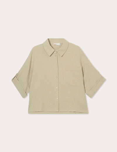 Chemise manches 3/4 vert kaki femme