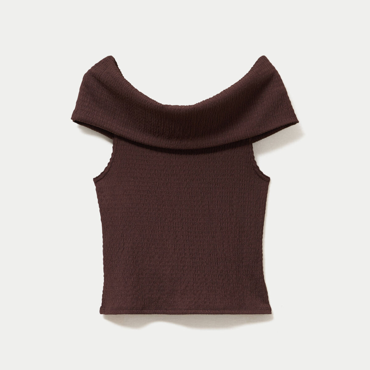 Top col bardot marron fonc&eacute; femme