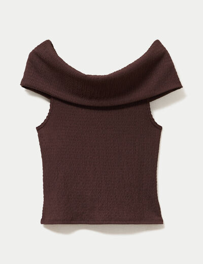 Top col bardot marron fonc&eacute; femme