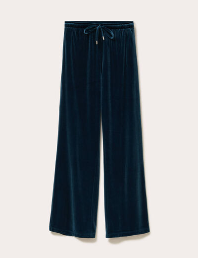 Pantalon large en velours bleu canard femme