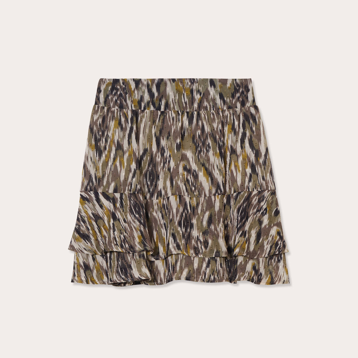 Jupe évasée volantée vert kaki femme