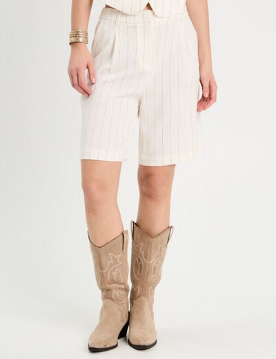 Bermuda droit pinces blanc femme
