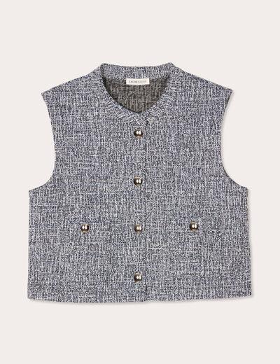 Veste sans manches tweed bleu femme