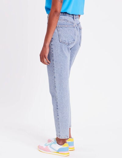 Jeans mom taille haute denim bleach femme
