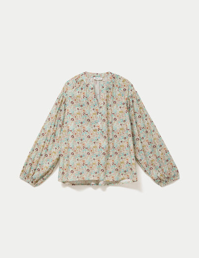 Blouse droite manches longues blanc femme