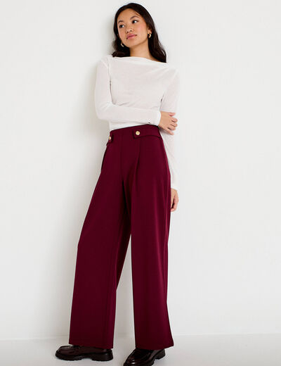 Pantalon large taille standard bordeaux femme