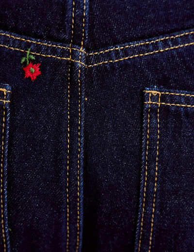 Jean barrel avec broderie bleu marine femme
