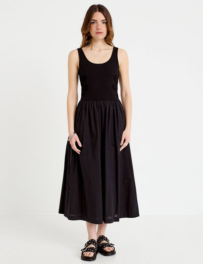 Robe longue &eacute;vas&eacute;e bi-mati&egrave;re noir femme