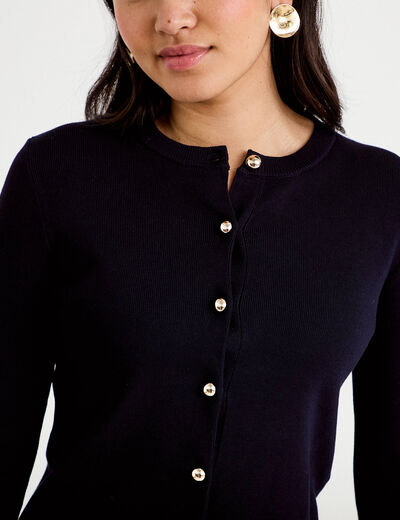 Gilet ajust&eacute; cropped col rond bleu marine femme