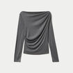 T-shirt col b&eacute;nitier manches longues gris fonc&eacute; femme