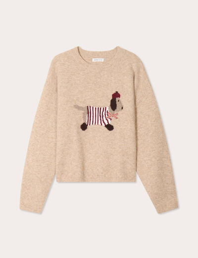 Pull manches longues et noeud beige femme