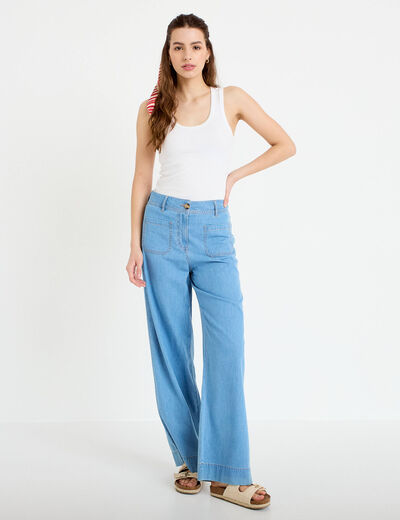 Jean wide leg taille standard denim bleach femme