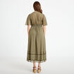 Robe longue &eacute;vas&eacute;e col v voile vert kaki femme