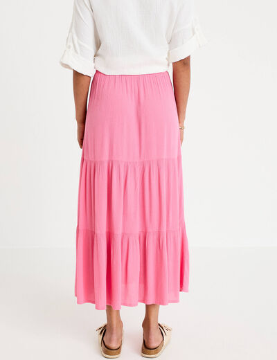 Jupe longue pliss&eacute;e &eacute;vas&eacute;e rose vif femme