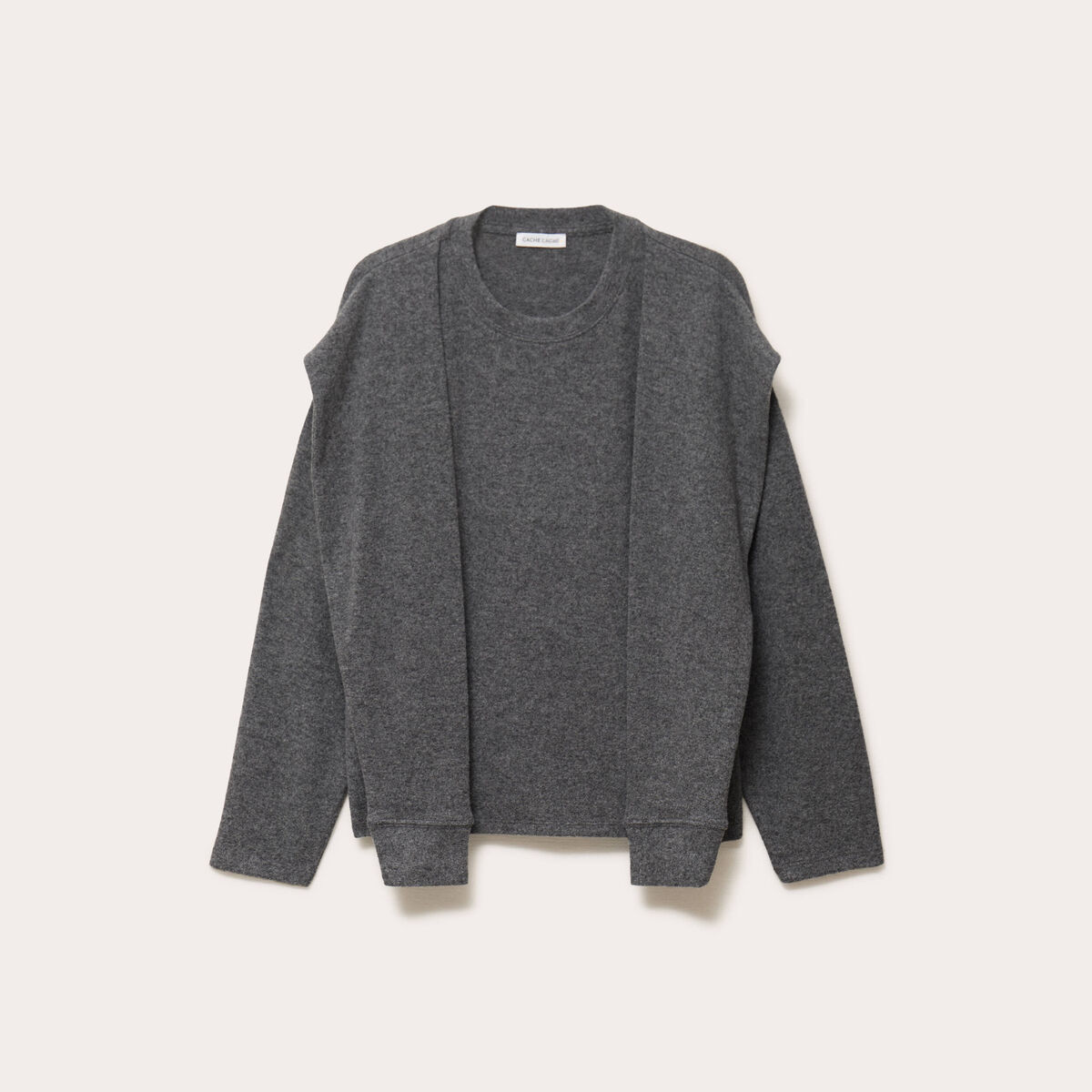 Pull effet 2-en-1 gris fonc&eacute; femme