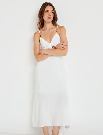 Robe longue &eacute;vas&eacute;e &agrave; fines bretelles ecru femme