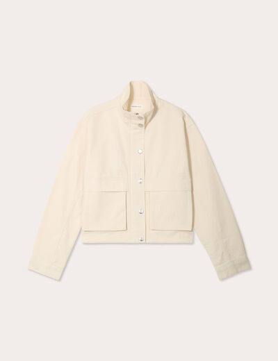 Veste droite col montant ecru femme