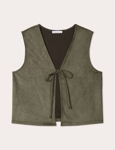 Veste suédine nouée vert kaki femme