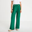Pantalon large taille haute fluide vert femme