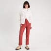 Pantalon droit fluide contenant du lin vieux rose femme