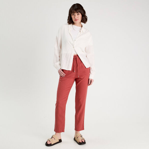 pantalon droit fluide contenant du lin vieux rose femme Pantalon droit fluide contenant du lin vieux rose femme