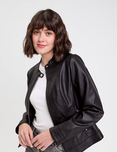 Veste droite zipp&eacute;e noir femme