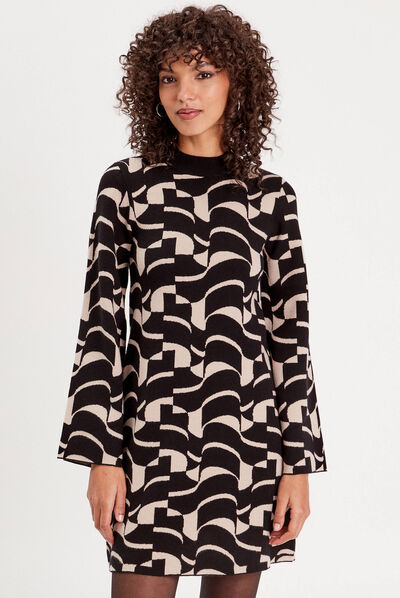 Robe pull droite col montant blanc femme