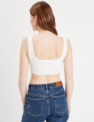 Débardeur cropped côtelé ecru femme