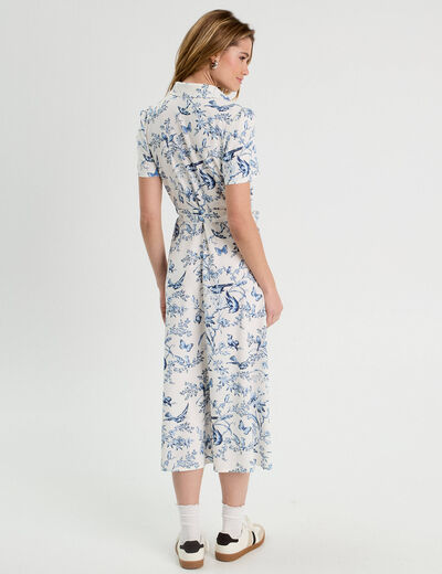Robe chemise longue ceinturée blanc femme