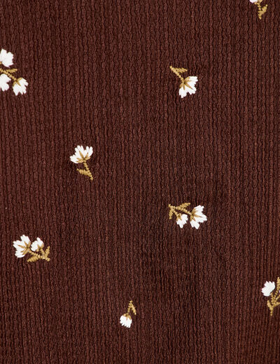 Chemise droite broderie manches longues marron fonc&eacute; femme
