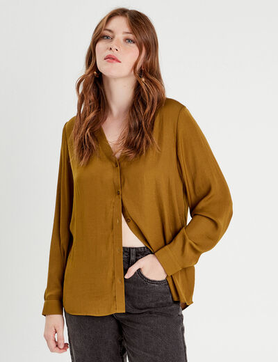 Chemise manches longues satin vert olive femme