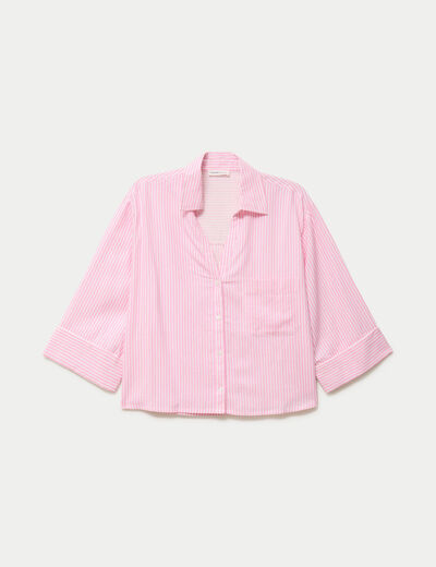 Chemise col classique manches 3/4 rose femme