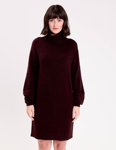 Robe pull col roul&eacute; rouge fonc&eacute; femme