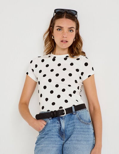 Top ajust&eacute; col rond manches courtes blanc femme