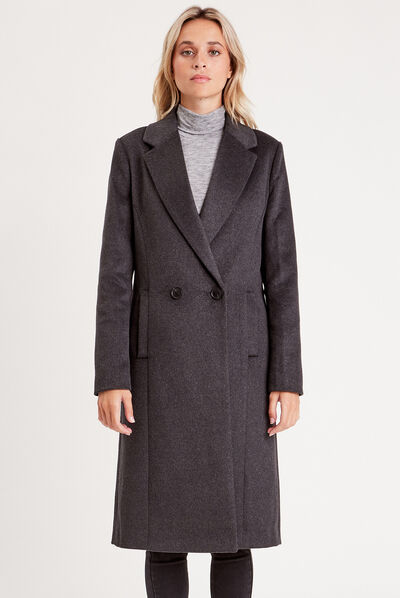 Manteau cintré boutonné gris foncé femme