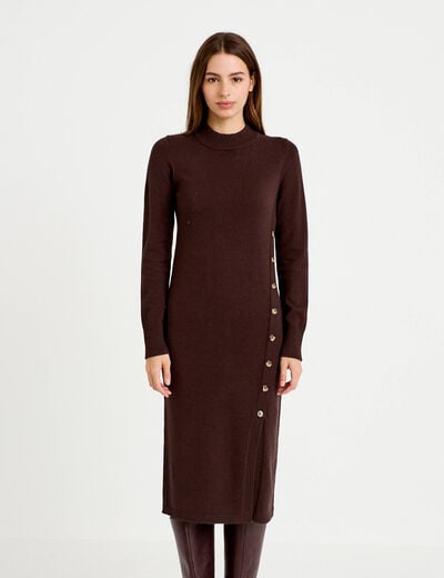Robe pull ajust&eacute;e manches longues marron fonc&eacute; femme