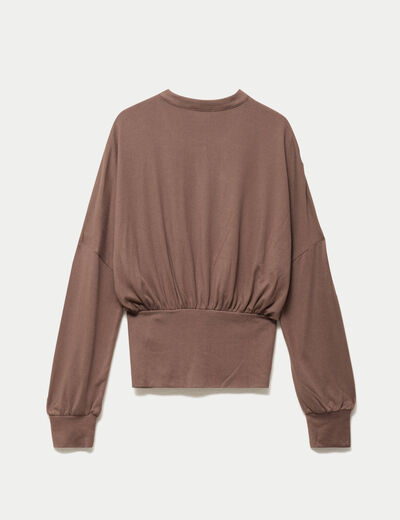 Gilet bas resserr&eacute; manches longues marron clair femme