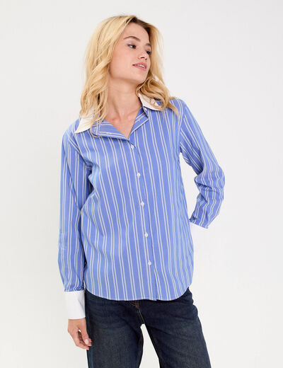 Chemise droite longue manches longues bleu lavande femme