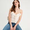 Débardeur cropped volants ecru femme